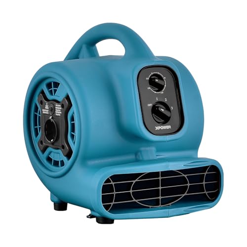 XPower Mighty Centrifugal Air Mover, Carpet Dryer, Floor Fan, Blower, Stackable, Daisy Chain, for Water Damage Restoration, Janitorial, Plumbing, Home Use (Blau, P-230AT 700CFM)