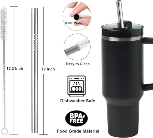 Image of 12 inch Stainless Steel Straws Replacement for Stanley Adventure Quencher 40 oz 30 oz Cup Tumbler, 4 Pack Metal Straws Reusable with Cleaning Brush for Stanley 40 oz & Simple Modern Tumbler with Handle