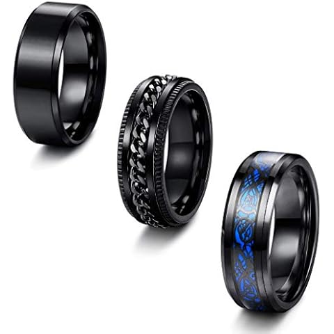 MILACOLATO 3 Fidget Rings Men Stainless Steel Spinner Ring Black Cool Twisted Chain Anxiety Rings Celtic Dragon Band Ring Beer Bottle Opener Rings Wide Band Ring 8mm Wide Cover