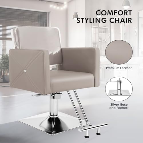 Image of Artist hand Barber Salon Chair for Hair Stylist, Elephant Grey | Heavy Duty Hydraulic Pump, Adjustable Height, 360 Swivel, Padded Armrest, Professional Styling Chair, Beauty Salon Equipment