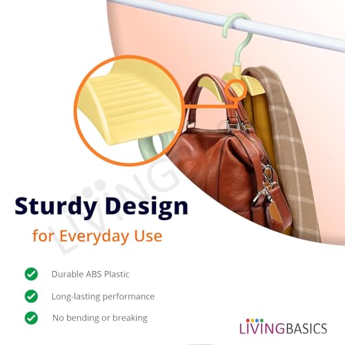 Image of LivingBasics 4 Pcs 360 Rotating Handbag Holder for Wardrobe /Purse Rack /Hanging Purse Organizer for Closet, Bags, Scarves, Belts, Ties /Space Saving Multi Hook Hanger for Women (Yellow & Purple)