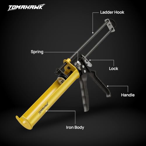 Image of TOMAHAWK TCRG-1A Fisher Type Heavy Duty Caulking Gun | Ratchet Pushing Rod | Professional Sealant Applicator for Silicone, Adhesives, Acrylic & Construction Sealants | Durable Metal Frame