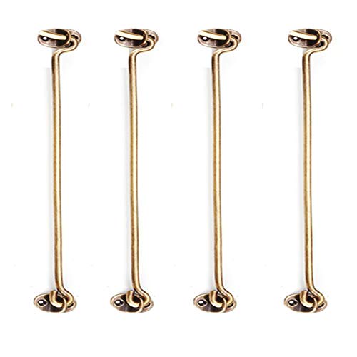 4Pcs Brass Hook and Eye Latch Lock, Window Brace Heavy Duty Cabin Hook and Eye Lock for Door Swivel Shed Catch