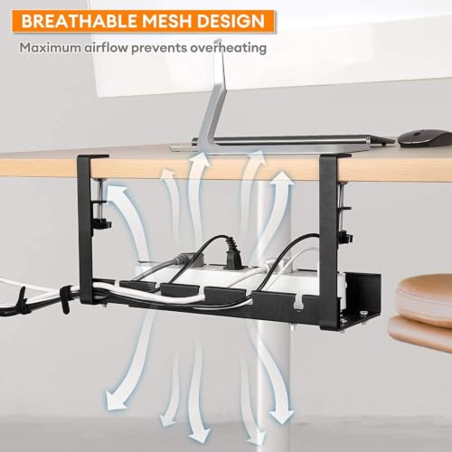 Image of Joomouney Under Desk Cable Organizer Rack, Retractable 28.5-55 cm Adjustable Metal Tray, Adjustable Under Desk Cable Organizer Holder for Power Extention, Power Cord, Network Cable (Black EXTENDABLE)