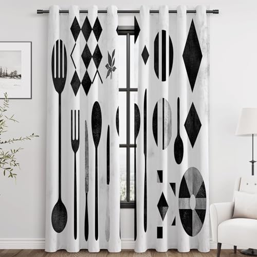 Rideau motif style abstrait de cuisine noir et blanc h140xl110cm