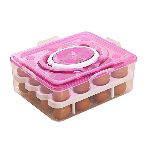 Styleys Double Layer Plastic 32 Grid Egg Storage Box For Refrigerator Kitchen With Lid (Pink_S11063, Square)