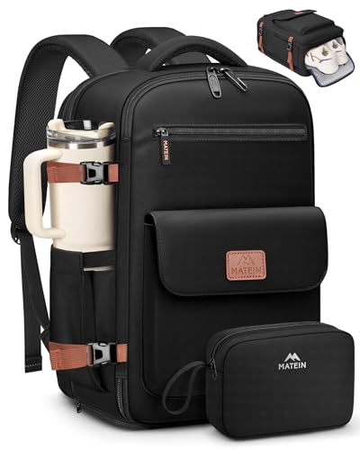 MATEIN Mochila Viaje Cabina Avion 40x30x20 Set de 2 Piezas, Mochila Viaje Antirrobo para Portátil 15.6 con Compartimento Plegable para Zapatos Travel Backpack Compatible con Ryanair y Vueling, Negro MATEIN Mochila Viaje Cabina Avion 40x30x20 Set de 2 Piezas, Mochila Viaje Antirrobo para Portátil 15.6 con Compartimento Plegable para Zapatos Travel Backpack Compatible con Ryanair y Vueling, Negro