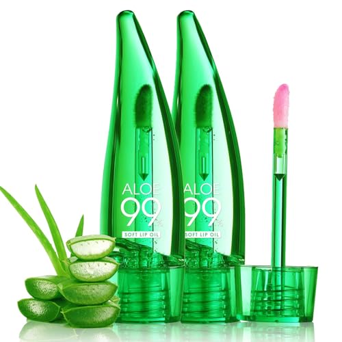 EONFAVE 2 Stück Aloe Vera Lip Oil, Magischer Farbwechsel Lipgloss, Lang Anhaltender Feuchtigkeitsspendendes Aloe Vera Lippenöl, Durchsichtig Glänzen und Befeuchten Lipgloss (Rosa, 10ml)