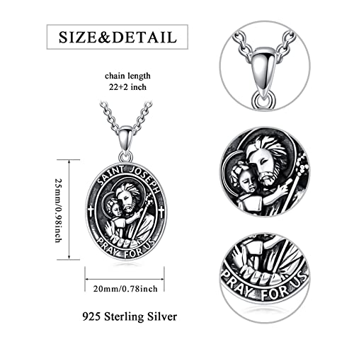 Shusukue St Joseph Medal Necklace Patron Religious Protector Necklace Sterling Silver Talisman Jewelry Gifts For Women Men #TOP4