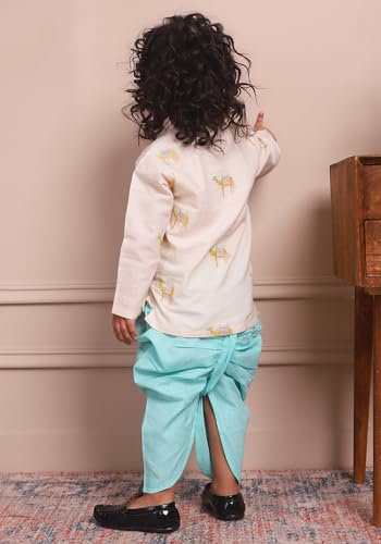 Image of POLKA TOTS Premium Cotton Dhoti Kurta Set for Kids Boys - Traditional Angrakha Style Ethnic Wear for Baby Boys | Breathable Soft Fabric Festive Outfit for Haldi, Weddings & Traditional Events