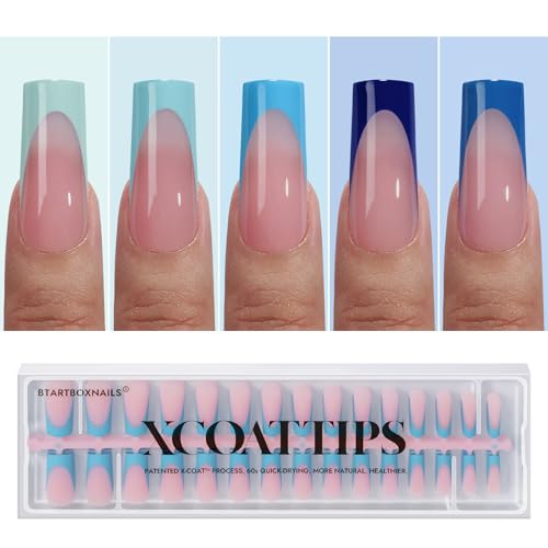 BTArtboxnails XCOATTIPS French Tip Press On Nails - Blue Press