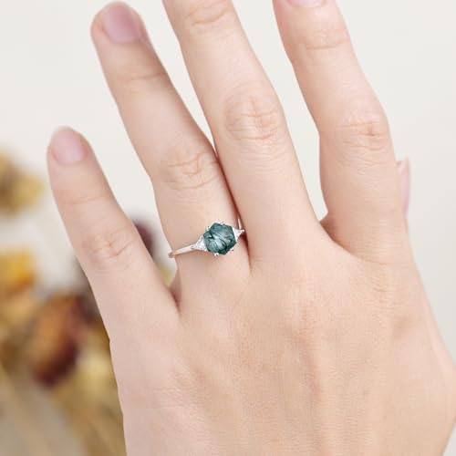 1.5ct Natural Moss Agate Ring Sterling Silver Hexagon Shaped Engagement Ring Green Agate Promise Wedding Rings for Women4