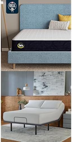 Serta Classic Clarks Hill 2.0 Medium 11.5" King Mattress baselogic Level 2 King Adjustable Base Bed Frame - Cooling, Breathable and Pressure Relieving with Head & Foot Adjustability