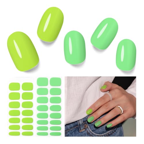 Nelikoo Semi Cured Gel Nail Strips - 30PCS Spring Stickers for UV Light, Long-Lasting Wraps, Salon-Quality Semi Cured Nail Stickers, 2 Weeks Wear, Easy DIY Gel Manicure-Lush Lime