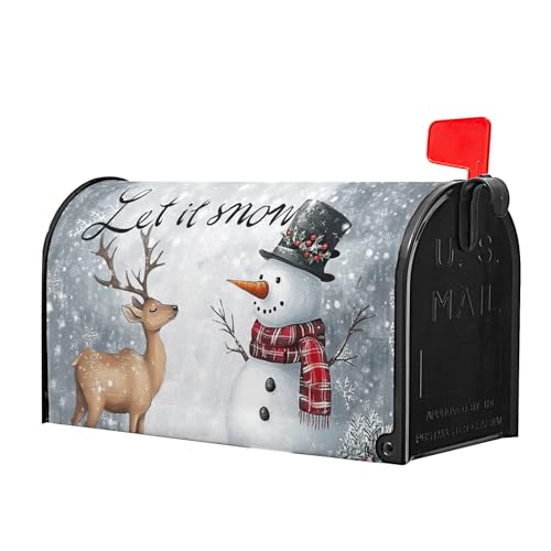 Image of Winter Snowman Deer Mailbox Cover Magnetic Standard Size 21 inchx18 inch Christmas Snowflake Cardinal Decorative Mailbox Covers Winter Holiday Mailbox Wraps Post Letter Box Cover for Home Garden Yard
