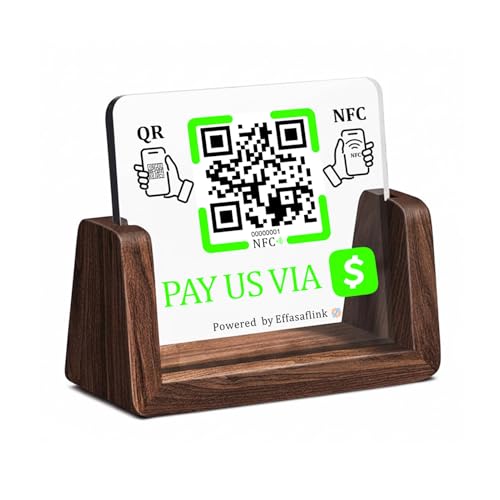 QR Code & NFC Payment Stand - No Monthly Fee, No App Needed | Wood & Acrylic Display Compatible with Cash App(Wooden-Cash App)