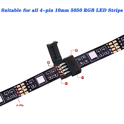 30 Pieces Rgb Led Strip Connector Full Kit, 4 Pin 10 Mm Gapless Solderless Adapter Extension Compatible With Smd 5050 Led Strip, 20 Gapless Connectors, 5 L Connectors And 5 T Connectors (Black) #TOP1