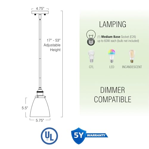 Kira Home Porter 8" Vintage Industrial Pendant Light + Mini Glass Shade, Dimmable, Adjustable Height, Brushed Nickel Finish - Image 4