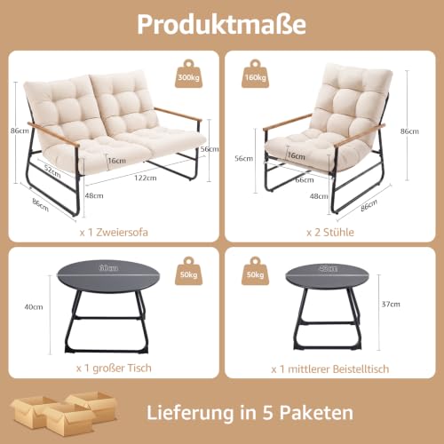NATURAL EXPRESSIONS 5-teiliges Gartenmöbel Set, Outdoor Lounge Set für Balkon & Terrasse, 2-Sitzer Sofa, 2 Sessel & 2 Couchtische… – Ansicht 3