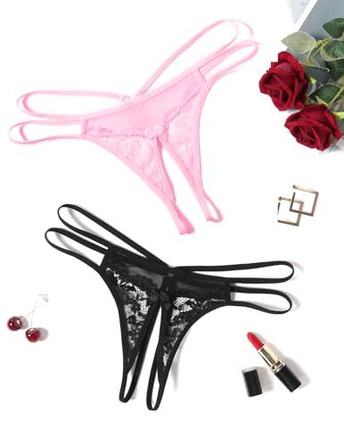Image of Avidlove Women Lace Panties Floral Lace Briefs Mesh Hollow Out G-String Thongs T-back Underwear 1-4 Pack