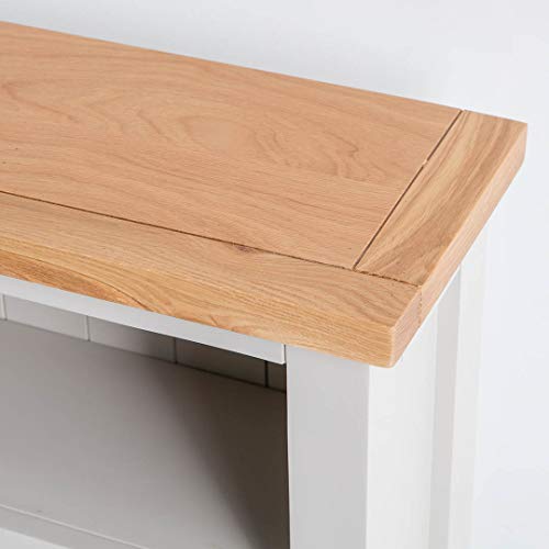 Farro Small Living Room Grey Bookcase for Small Spaces | Roseland Furniture Contemporary Low Painted Pine Solid Wooden Childrens Bookshelf with 3 Shelves with Oak Top for Bedroom or Hallway - Image 6