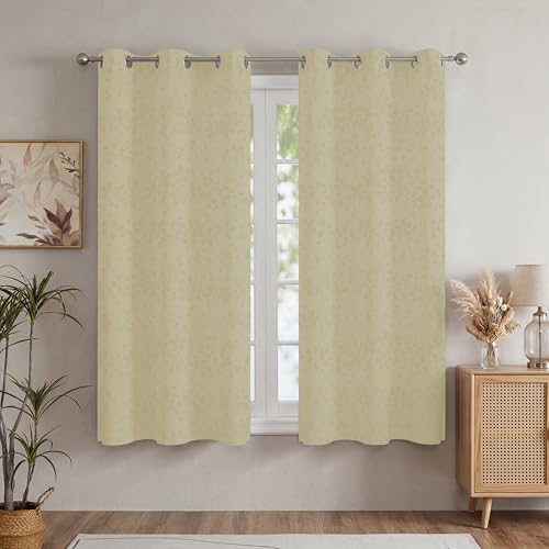 Image of LINENWALAS 100% True Blackout Curtains 6 Feet Long - 2 Panel Curtain, Raindrop Floral Design Complete Light Block Thermal Insulated & Noise Reducing Room Darkening Curtains (Raindrop Beige)