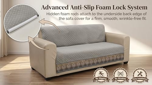 Image of KINGLY Sofa Cover 2 Seater Fully Covered | Stretchable Anti-Slip Slipcover | Washable Furniture Protector | Warm Grey | Seat & Back | Set of 2Pc