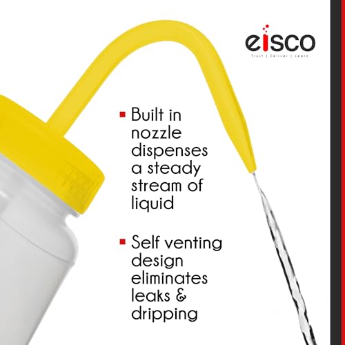 EISCO 6PK Wash Bottle for Isopropanol, 500ml - Labeled with Color Coded Chemical & Safety Information (4 Colors) - Wide Mouth, Self Venting, Low Density Polyethylene Labs by EISCO - Image 3