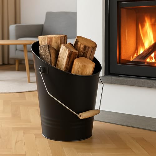 EYESOME 12L Asche-Eimer Aus Metall Mit Deckel, Schaufel & Bürste – Für Kamin Und Ofen