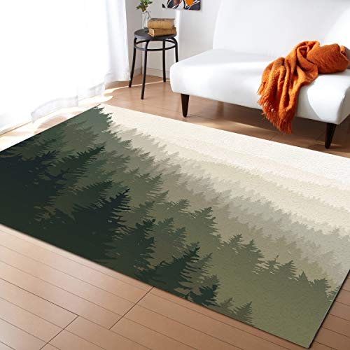 Image of Large Area Rugs 5' x 7' Throw Carpet Floor Cover Nursery Rugs For Children/Kids, Northern World with Coniferous Trees Scandinavian Woodland, Modern Kitchen Mat Runner Rugs For Living Room/Bedroom