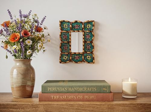 DecorContreras Peruvian Turquoise Rectangle Mirror 6in on The Wall Decor Art | Decorative Wall Hanging rmirror for Home,Farmhouse | Wedding Gift for her, Women (Turquoise)