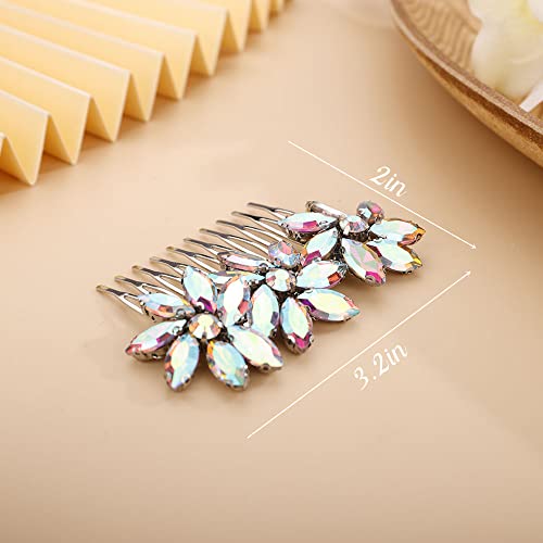 Chargances Bride Wedding Crystal Flower Hair Comb Colorful Rhinestone Hair Side Comb Fashion Handmade Headpiece Hair Accessories For Bridal Wedding Prom Flower Girl (Colorful) #TOP5