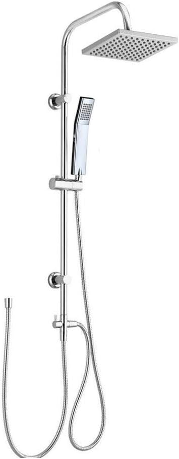 Square Chrome Overhead Rain Shower Kit Dual Rigid Riser Rainfall Head and Hand Held Shower Twin Bath Set for Bathroom, Stainless Steel, with Fittings