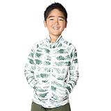 [HEAZEL] ラッシュガード UVカット 接触冷感 フードなし キッズ スタンドカラー ジップ 子供 学校 長袖 UVカット UPF50+ ボタニカルボーダー 140サイズ