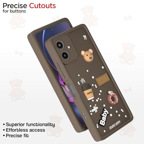 Image of Outlouders Back Cover for Moto G54 5G / G64 5G | 3D Cartoon Cute Fun Bear | Silicone Full Body Protection Bumper Case (Brown)