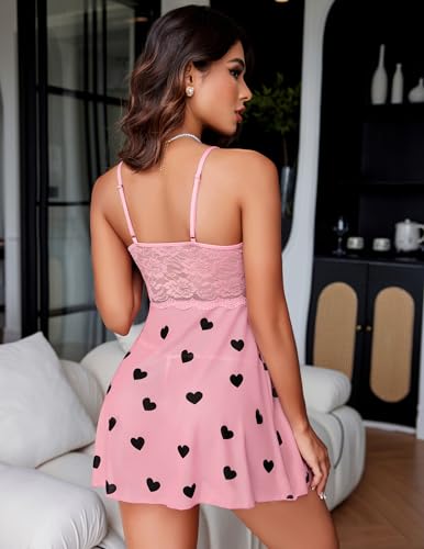 Image of Avidlove Women Lingerie Lace Babydoll Strap Chemise Halter Teddy V Neck Sleepwear
