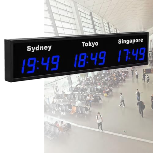 Horloge mondiale numérique à LED – Horloge murale à plusieurs fuseaux horaires pour hôtels et entreprises