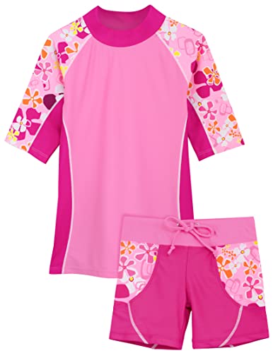 Image of Tuga Girls Two-Piece Short Sleeve Swimsuit Set 2-14Years, UPF 50+ Sun Protection