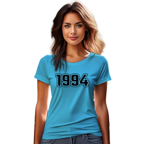 T-shirt 1994 femme bleu ciel en coton doux col rond style rétro casual