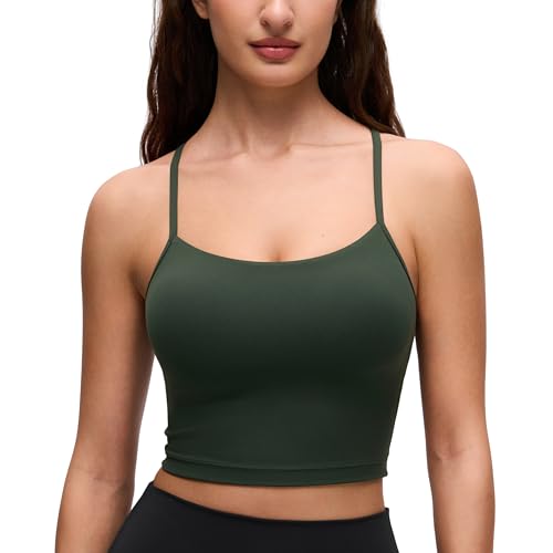 Image of CRZ YOGA Butterluxe Y Back Crop Tank Tops for Women - Spaghetti Straps Racerback Padded Yoga Workout Longline Sports Bras