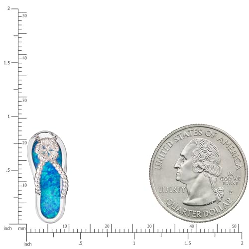 925 Sterling Silver Hawaiian Flip Flop Slipper Sandal Necklace Pendant with 18" Box Chain, Genuine Koa Wood Blue Opal Abalone Shell Cubic Zirconia, Nickle Free Hypoallergenic for Sensitive Skin, Gift Box Included3