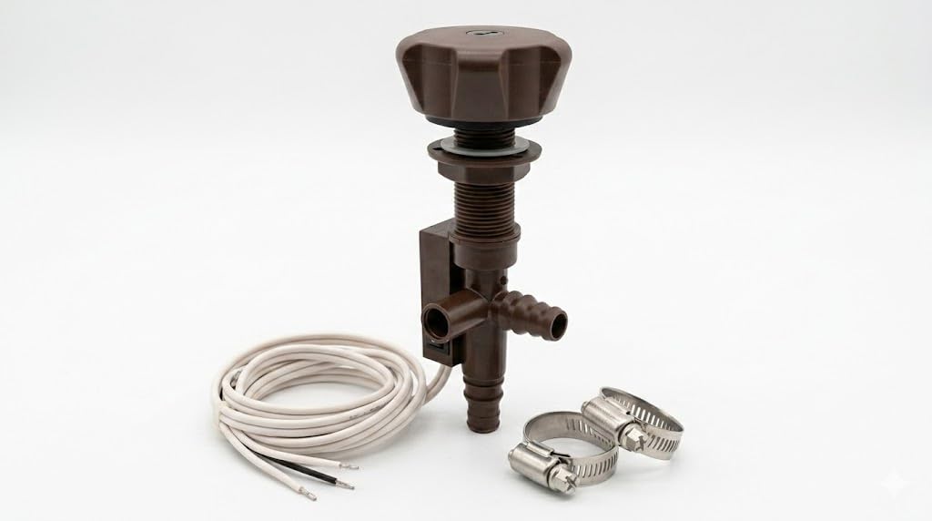 CR-MOESANCO® Telecomando per rubinetto doccia da tavolo con interruttore, 12 V/24 V, per roulotte e camper, kit di montaggio da 17 mm con 2 morsetti in acciaio inox, portatubi universale 8-10 mm