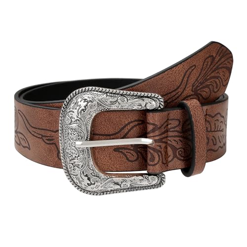 CHIC DIARY Western Belts for Women Cowgirl PU Leather Belt for Jeans Vintage Country Cowboy Waist Belt