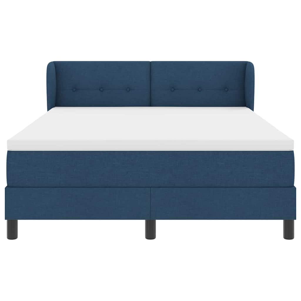 Cama con somier azul, 140 x 190 cm, con colchón y cabecero ajustable, núcleo de muelles ensacados, superficie de descanso de resistencia media, madera y madera de pino, patas negras, diseño