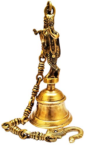 Purpledip Brass Hanging Bell Lord Krishna: Deep Resonating Sound (11578)