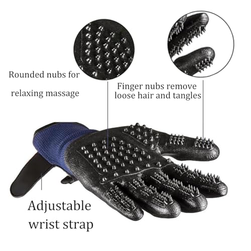 Handschuh Enthaarungshandschuhe für Hunde Katzen, Haustierpflege Fellwechselpflege Putzhandschuhe Pet Bürste Grooming Gloves Pet Massagege, EIN Paar, Blau