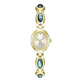 Melhill Reloj de pulsera de concha de abulón, chapado en oro, reloj de pulsera de cuarzo, resistente al agua, delicada esfera ovalada, joyería vintage para mujer