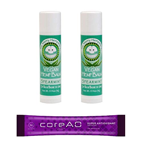Merry Hempsters Lip Bundle | Variety Pack of Vegan Hemp Lip Balms | Plus Bonus Antioxidant Drink Mix (Spearmint, 2 Pack)