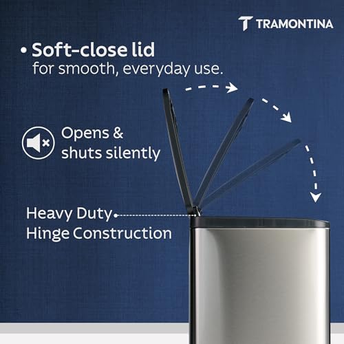 Image of TRAMONTINA 2-in-1 Dual Compartment Dustbin 16L (8L+8L) | Stainless Steel Wet & Dry Trash Can | Soft-Close | Removable Inner Buckets | Anti-Fingerprint | Rectangle Bin