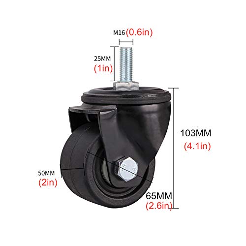 per carichi Pesanti Ruote girevoli 4 Confezione, Industriale Ricambio Ruote con Bino Cuscinetti per Banco da Lavoro Carrello, M16x25mm Perno filettato, Freno + Universale 65mm